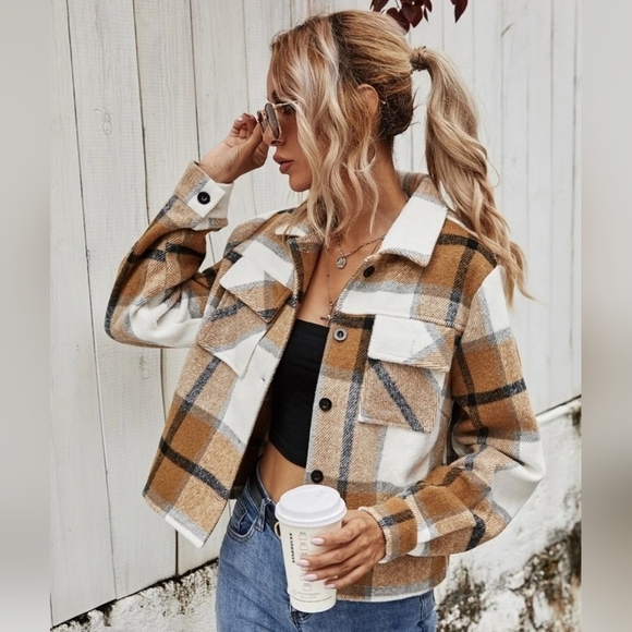 OVERSIZED flap pocket plaid jacket, S - Picture 1 of 11
